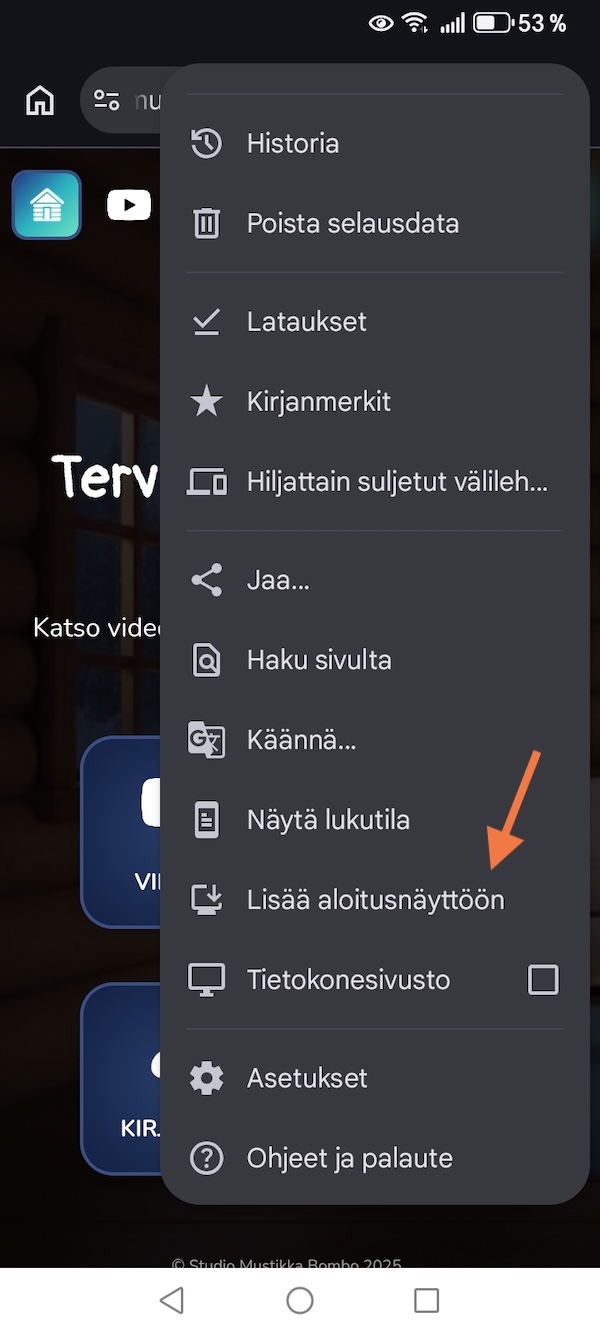 Android Add to Home screen selection