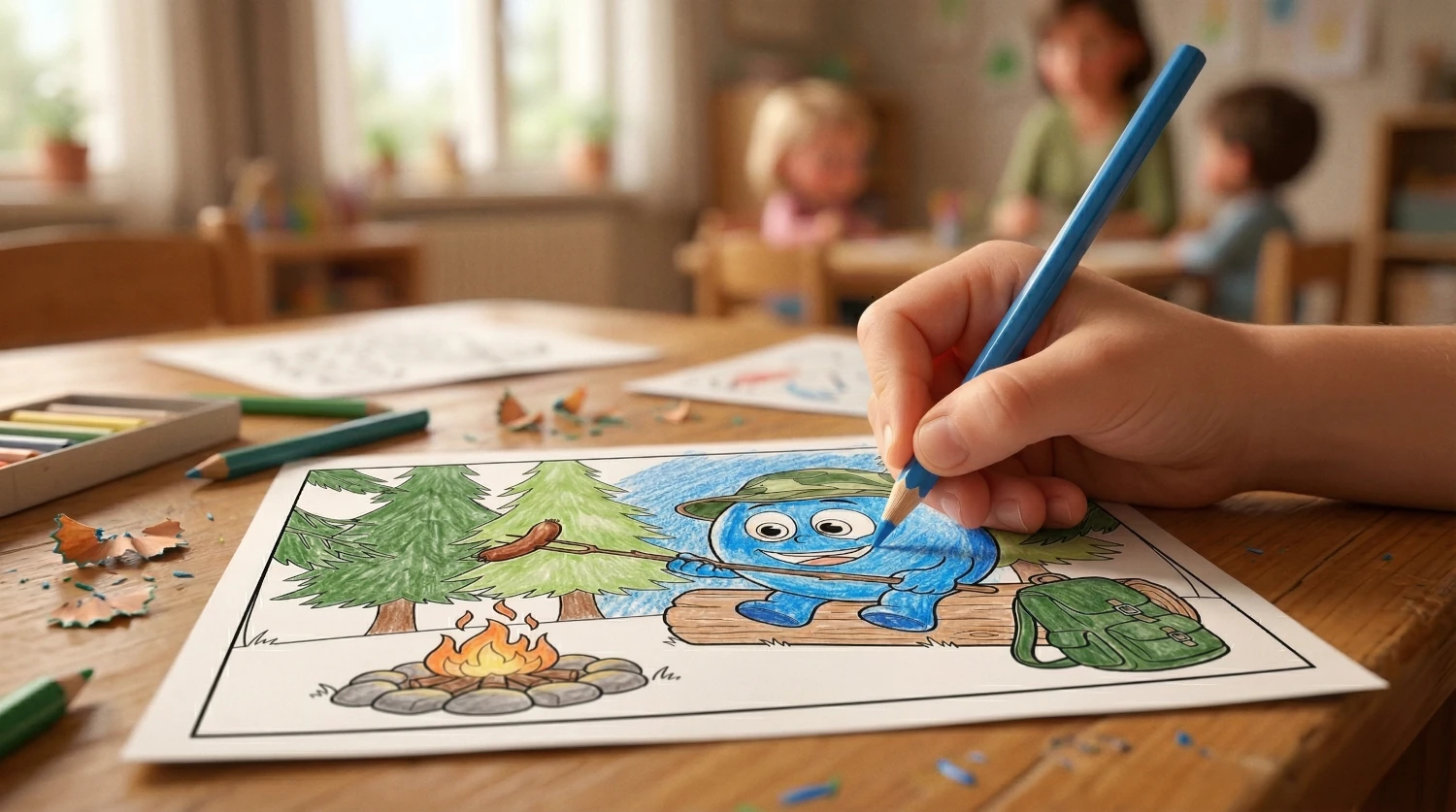 A child coloring a Blueberry Bombo coloring page