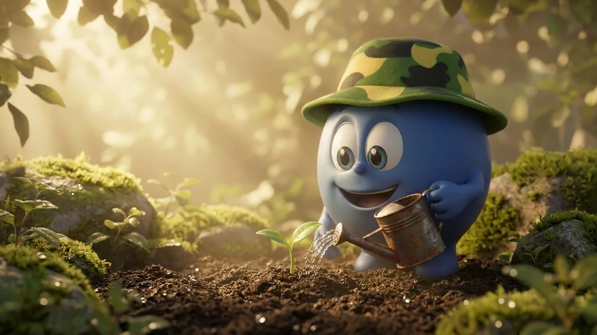 Bombo cares for a growing sapling