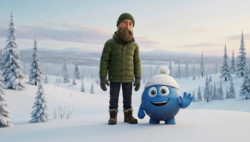 Jaakko and Blueberry Bombo in a winter landscape
