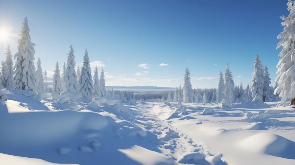 A quiet snowy forest path in northern Finland